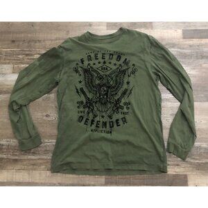 Affliction Freedom Defender 3D Rifle-Logo Mens Large Long Sleeve Green T-Shirt